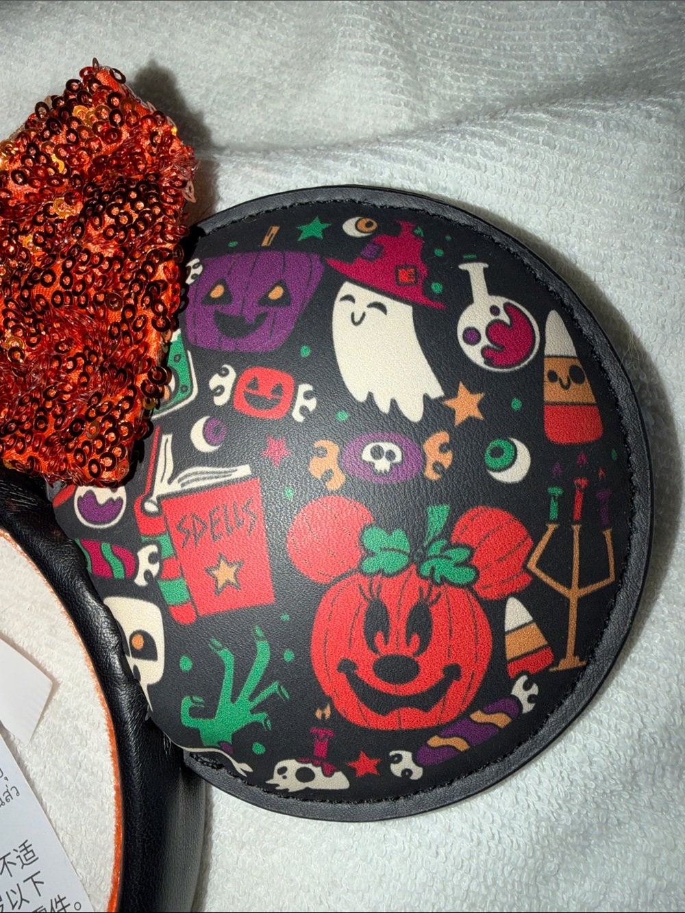 Disney Halloween Minnie Ears Headband with Orange Sequin Bow - Picture 3 of 5